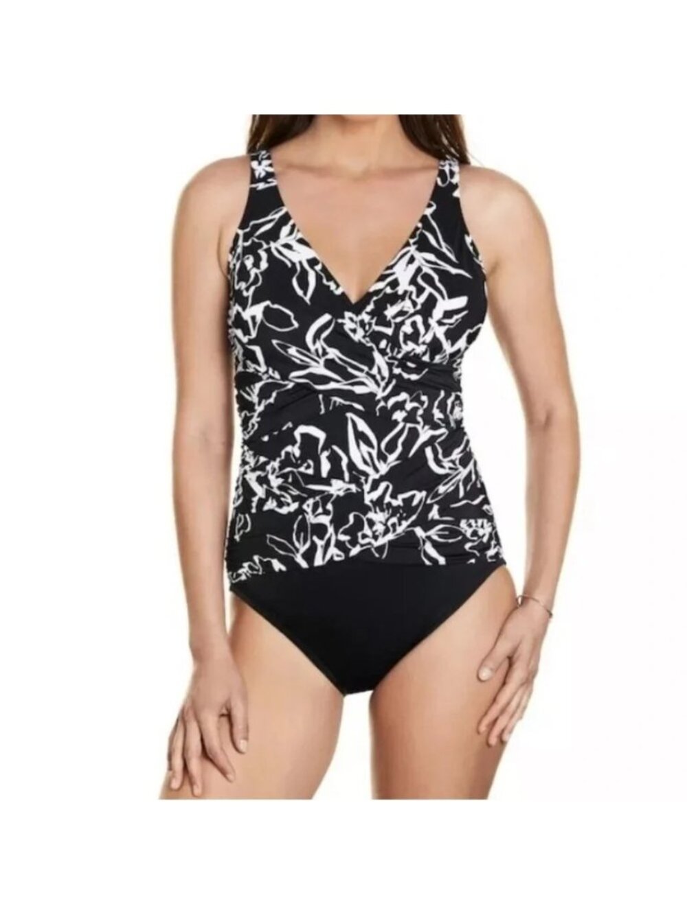 NEW Trimshaper Waterlily Black & White One Piece Slimming Swimsuit - 12